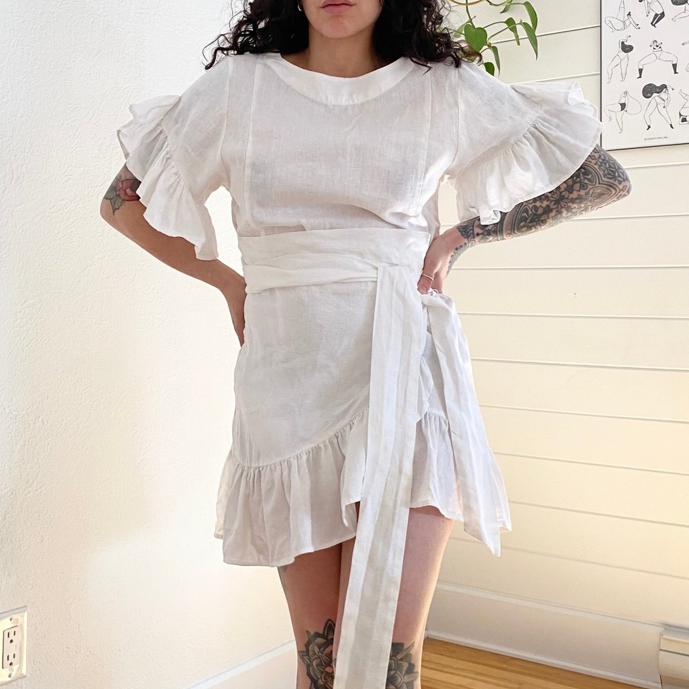 Paper moon ruffle wrap dress